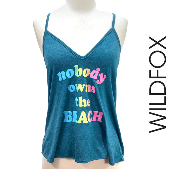 Wildfox Nobody Owns The Beach Teal Blue Paradise Cami Tank Swim Cover Top Small - Picture 13 of 13